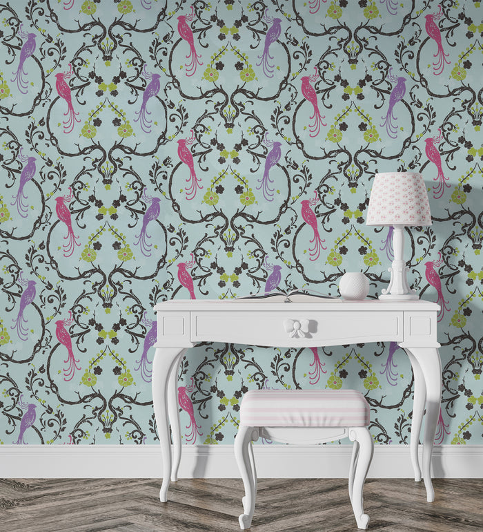 Flamenco Sky Blue Floral Design Wallpaper 320721