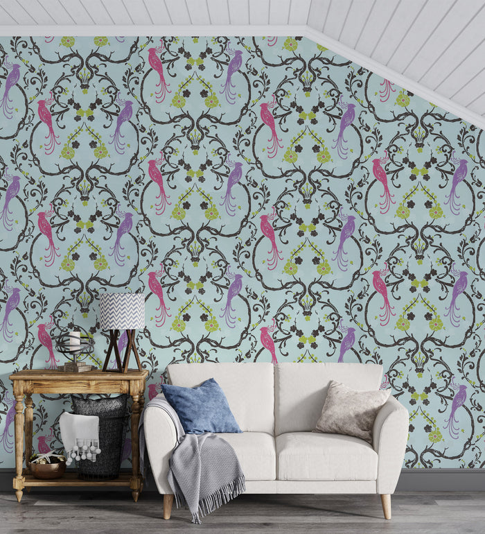 Flamenco Sky Blue Floral Design Wallpaper 320721
