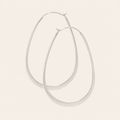 Flat oval hoop earrings, polished silver-tone metal, hinged closure at top