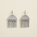 Silver-tone fringe dangle earrings with semicircle top and vertical tassel strips