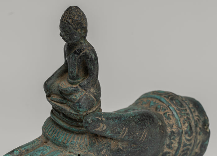 Freestanding Antique Khmer Style Bronze Hand & Buddha - 12cm/5"