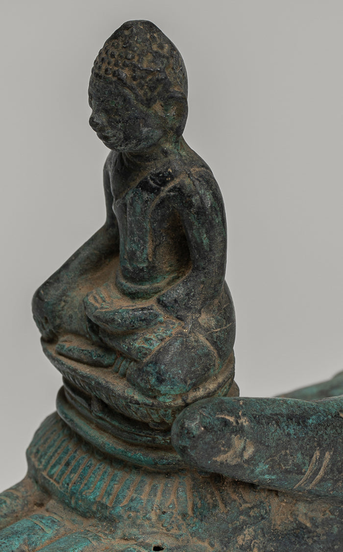 Freestanding Antique Khmer Style Bronze Hand & Buddha - 12cm/5"