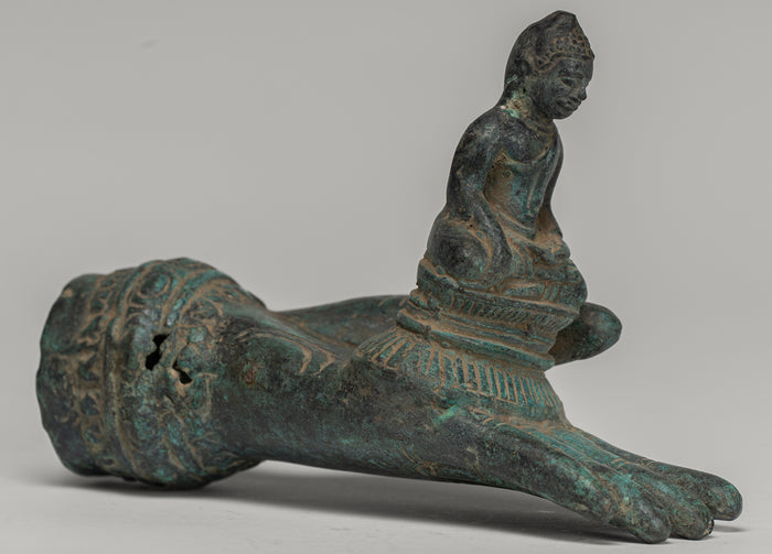 Freestanding Antique Khmer Style Bronze Hand & Buddha - 12cm/5"
