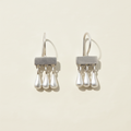 Silver-tone drop earrings with gray bar and dangling teardrop fringe beads