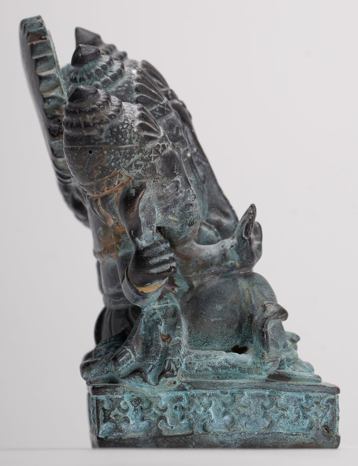 Ganesh - Antique Thai Style Bronze Seated Heramba Ganapati Statue  - 12.5cm/5"