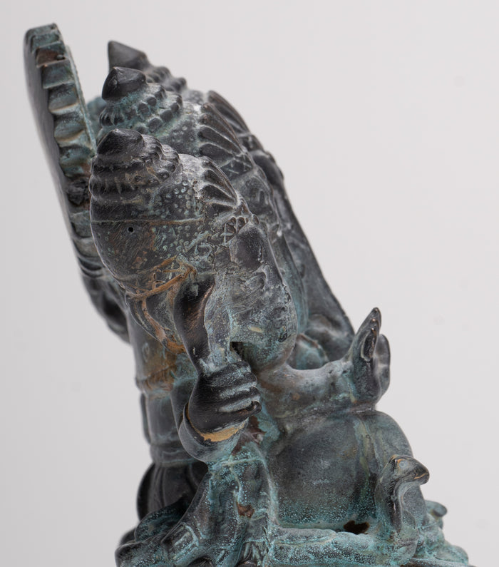 Ganesh - Antique Thai Style Bronze Seated Heramba Ganapati Statue  - 12.5cm/5"