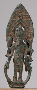 Ganesha Statue - Antique Khmer Style Enthroned Bronze Standing Ganesha Statue - 16cm/6"