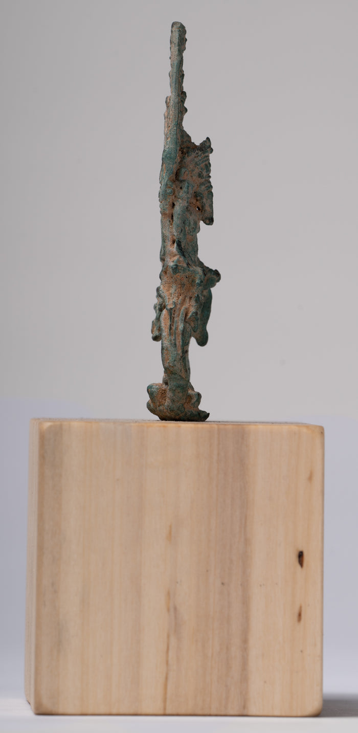 Ganesha Statue - Antique Khmer Style Enthroned Bronze Standing Ganesha Statue - 16cm/6"