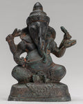 Ganesha Statue - Antique Khmer Style Seated Bronze Bayon Ganesh Statue - 14cm/6"