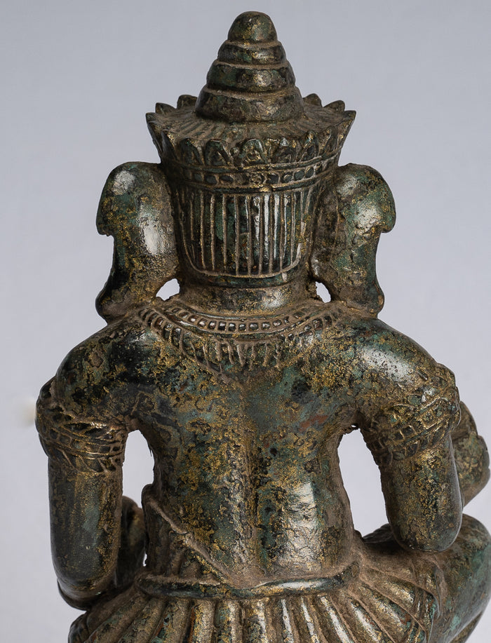 Ganesha Statue - Antique Thai Style Bronze Kneeling Ganesh Statue - 18cm/7"