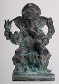 Ganesha Statue - Antique Thai Style Bronze Seated 4-Arm Vara Ganapati Statue - 15.5cm/6"