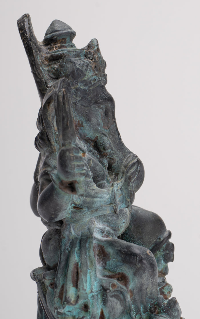 Ganesha Statue - Antique Thai Style Bronze Seated 4-Arm Vara Ganapati Statue - 15.5cm/6"