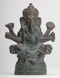 Ganesha Statue - Antique Thai Style Bronze Seated Ganesha Statue - 15.5cm/6"
