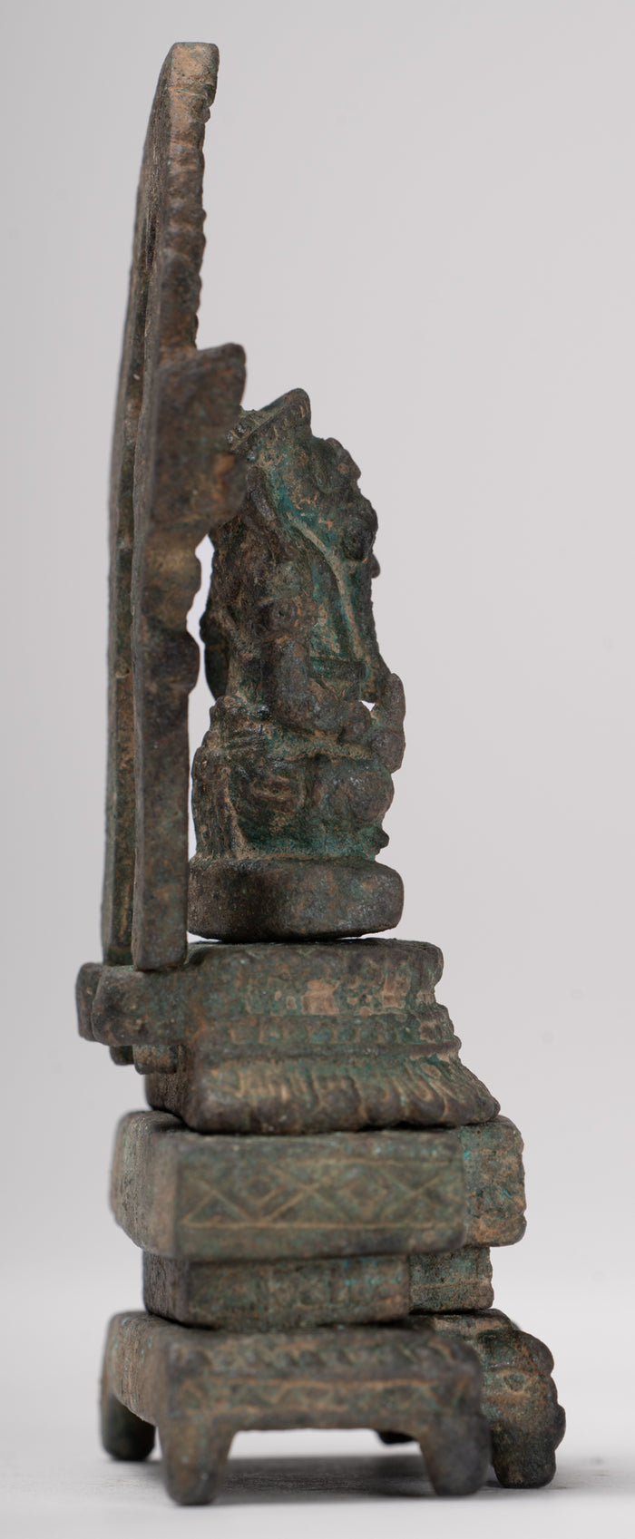 Ganesha Statue - Antique Thai Style Enthroned Bronze Seated Ganesha Statue - 11.5cm/5"