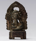 Ganesha Statue - Antique Thai Style Enthroned Bronze Seated Ganesha Statue - 6.5cm/3"