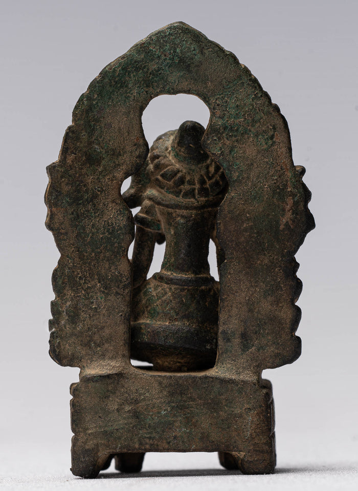 Ganesha Statue - Antique Thai Style Enthroned Bronze Seated Ganesha Statue - 6.5cm/3"