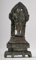 Ganesha Statue - Antique Thai Style Enthroned Bronze Standing Ganesha Statue - 11.5cm/5"