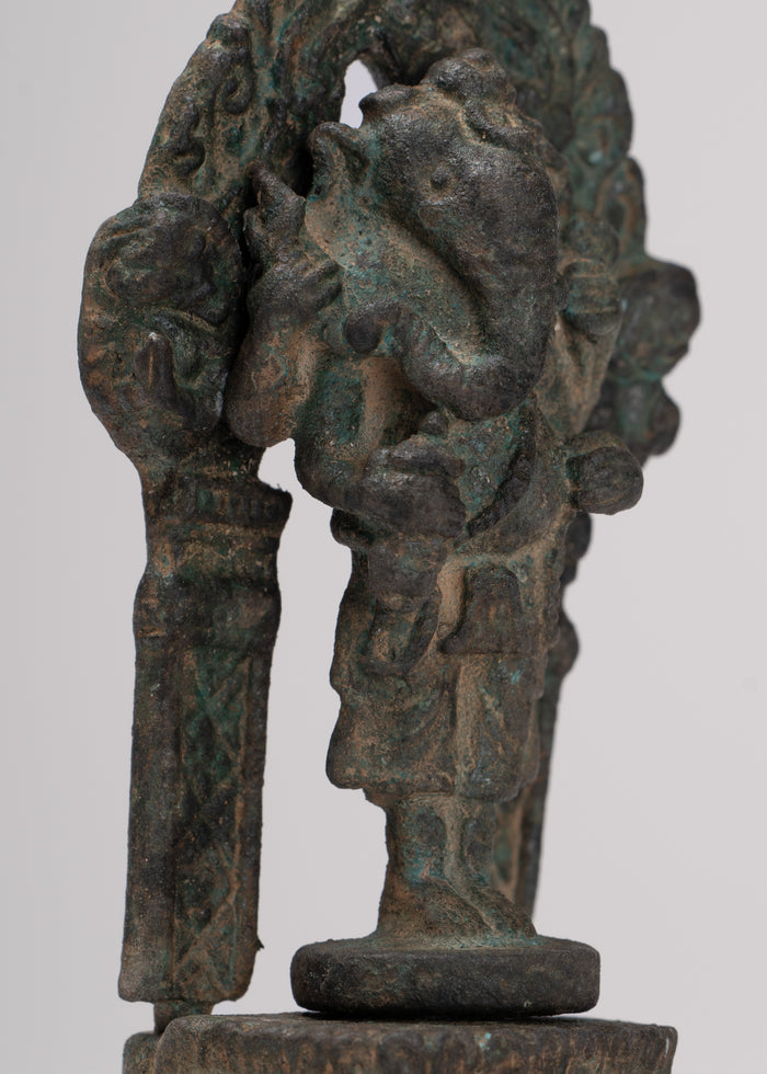 Ganesha Statue - Antique Thai Style Enthroned Bronze Standing Ganesha Statue - 11.5cm/5"
