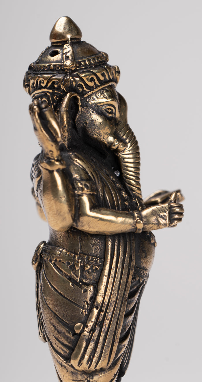 Ganesha Statue - Antique Thai Style Standing Black 4-Arm Ganesha Statue - 12cm/5"