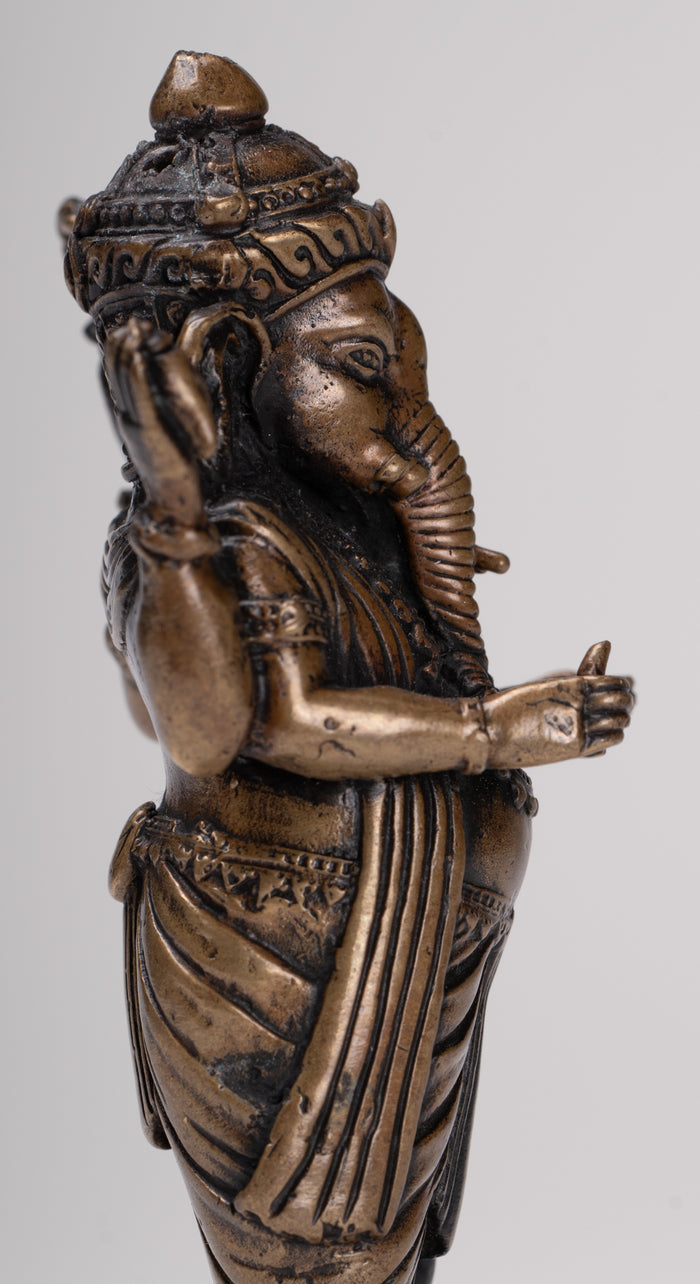 Ganesha Statue - Antique Thai Style Standing Black 4-Arm Ganesha Statue - 12cm/5"