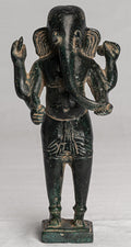 Ganesha Statue - Antique Vietnamese Style Bronze Standing Cham Four-Arm Ganesha Statue - 20cm/8"