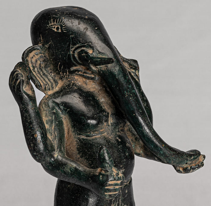 Ganesha Statue - Antique Vietnamese Style Bronze Standing Cham Four-Arm Ganesha Statue - 20cm/8"