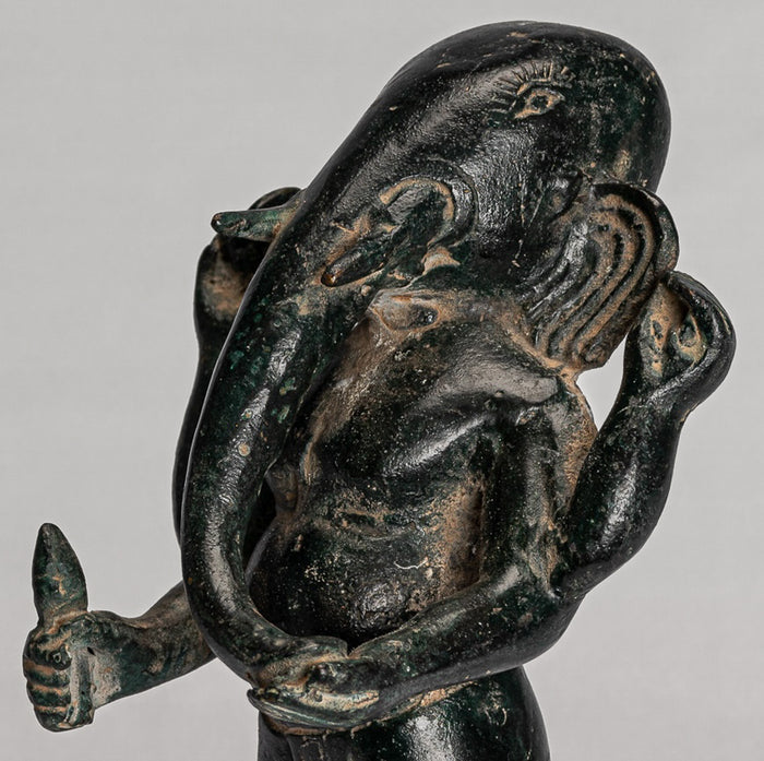 Ganesha Statue - Antique Vietnamese Style Bronze Standing Cham Four-Arm Ganesha Statue - 20cm/8"