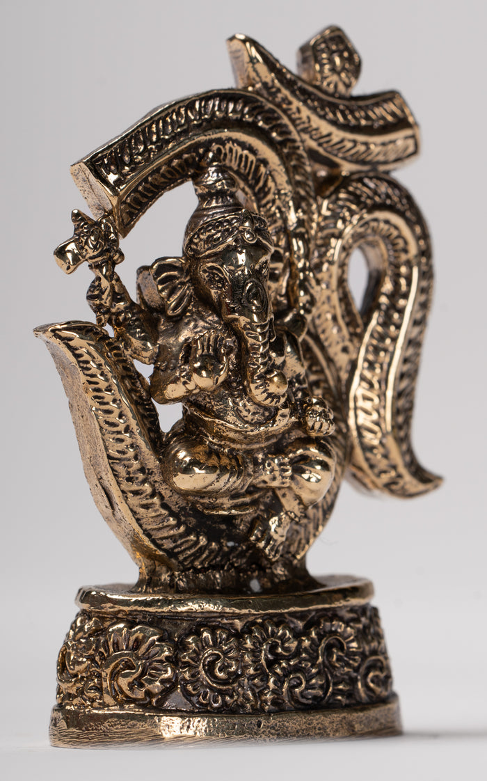 Ganesha Statue - Thailand Brass Seated Ganesh & Om Statue Amulet - 6.5cm(2.55")