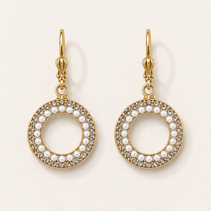 Gemma earrings with pearl and pavé circle drop design