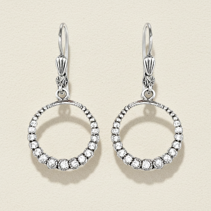 Silver Georgette earrings with round crystal hoops and lever-back hooks