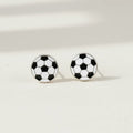 Soccer-ball stud earrings with black-and-white round enamel design