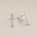 Hammered bar stud earrings, silver tone, with butterfly back closures