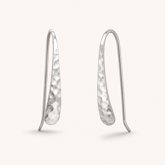 Sterling silver hammered pull-through hoop earrings