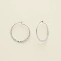 Hammered wire hoop earrings in silver tone, circular textured hoops