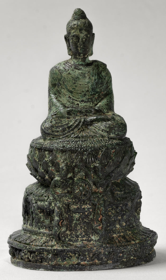 Indian Buddha Statue - Antique Gandhara Style Bronze Meditation Buddha Statue - 21cm/8"