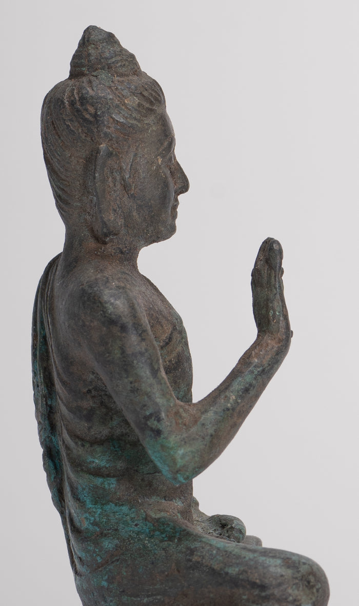 Indian Buddha Statue - Antique Gandhara Style Bronze Teaching Buddha Statue - 10cm/4"