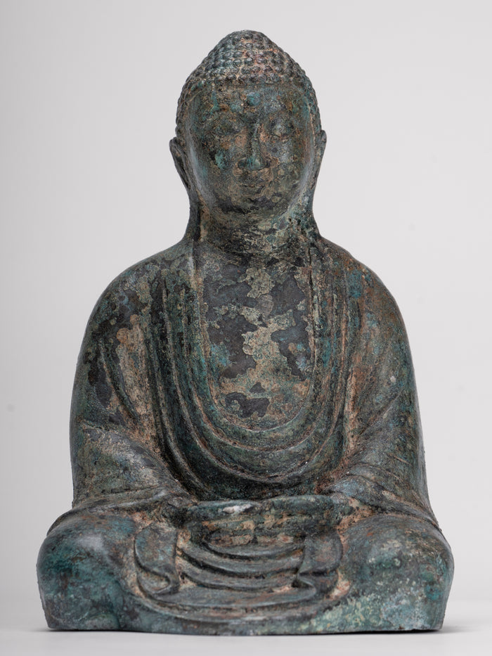 Japanese Buddha - Antique Japanese Style Bronze Seated Meditation Amitabha Buddha Statue - 18cm/7"