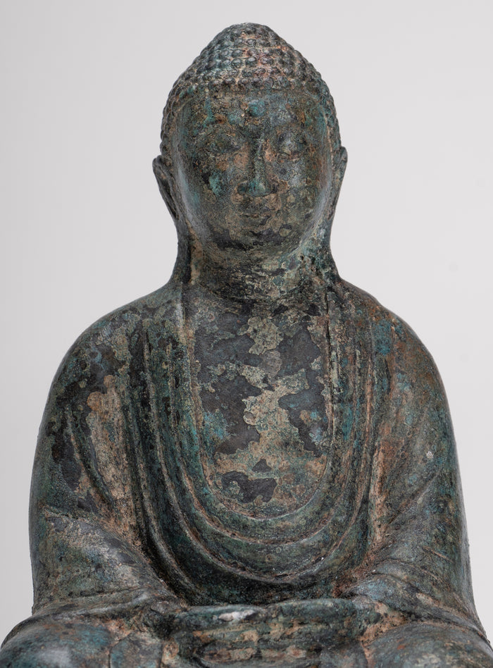 Japanese Buddha - Antique Japanese Style Bronze Seated Meditation Amitabha Buddha Statue - 18cm/7"