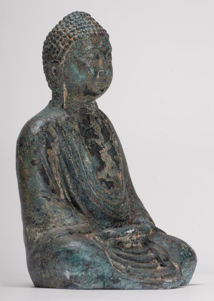 Japanese Buddha - Antique Japanese Style Bronze Seated Meditation Amitabha Buddha Statue - 18cm/7"