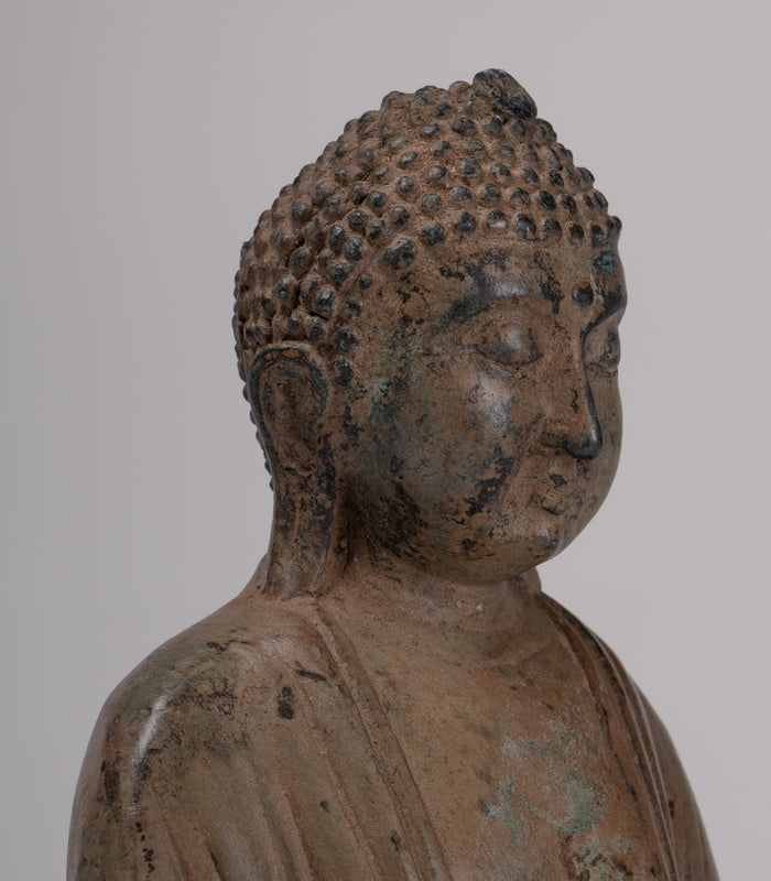 Japanese Buddha - Antique Japanese Style Bronze Seated Meditation Amitabha Buddha Statue - 18cm/7"