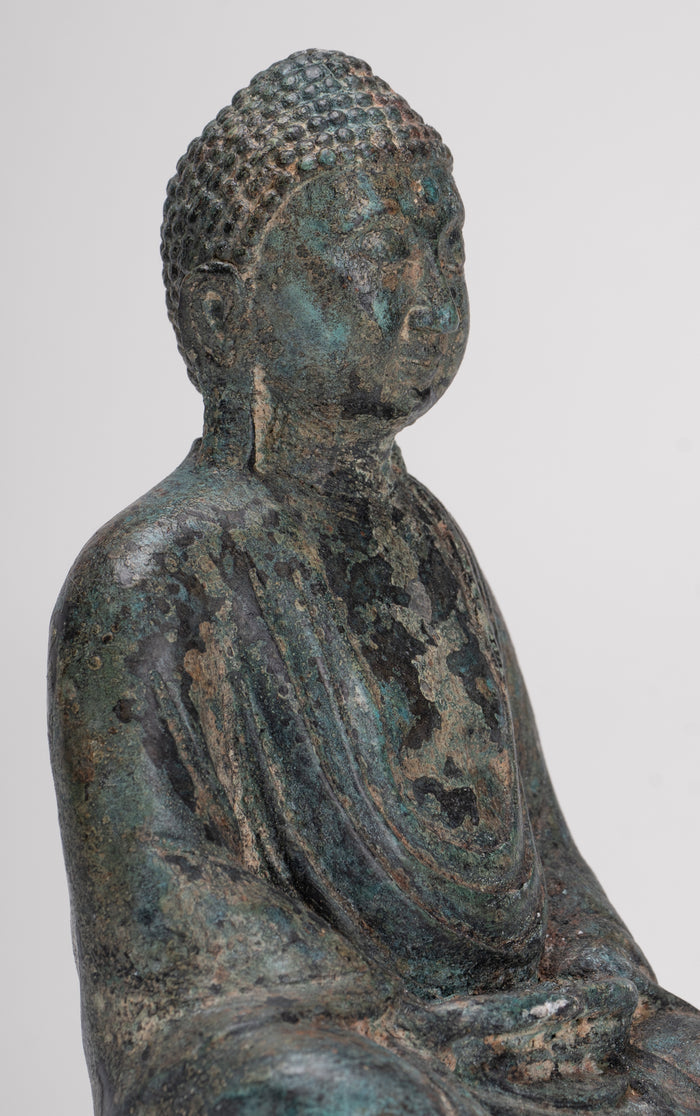 Japanese Buddha - Antique Japanese Style Bronze Seated Meditation Amitabha Buddha Statue - 18cm/7"