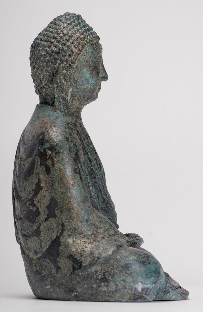 Japanese Buddha - Antique Japanese Style Bronze Seated Meditation Amitabha Buddha Statue - 18cm/7"