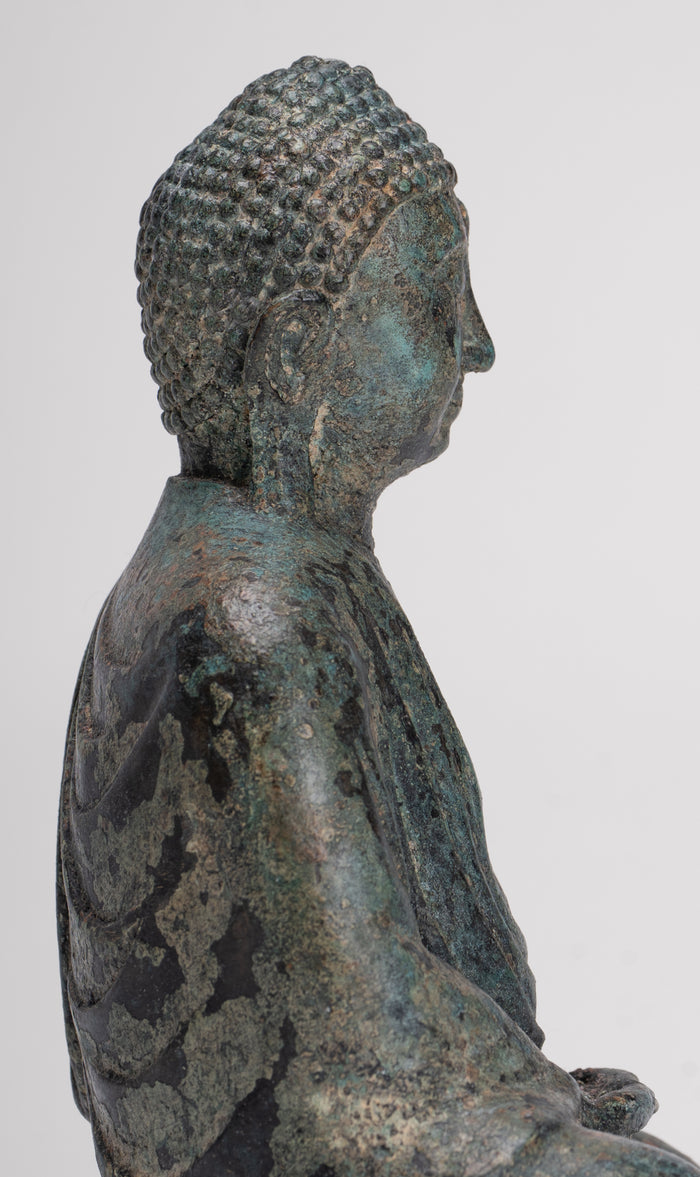 Japanese Buddha - Antique Japanese Style Bronze Seated Meditation Amitabha Buddha Statue - 18cm/7"