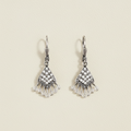 Silver lace fan drop earrings with dangling filigree and bead details