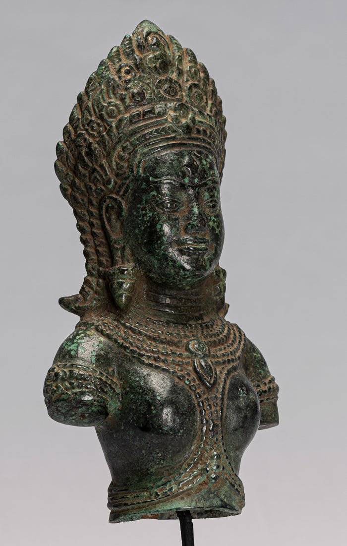 Lakshmi Statue - Antique Khmer Style Lakshmi / Devi Consort of Vishnu Torso - 27cm/11"
