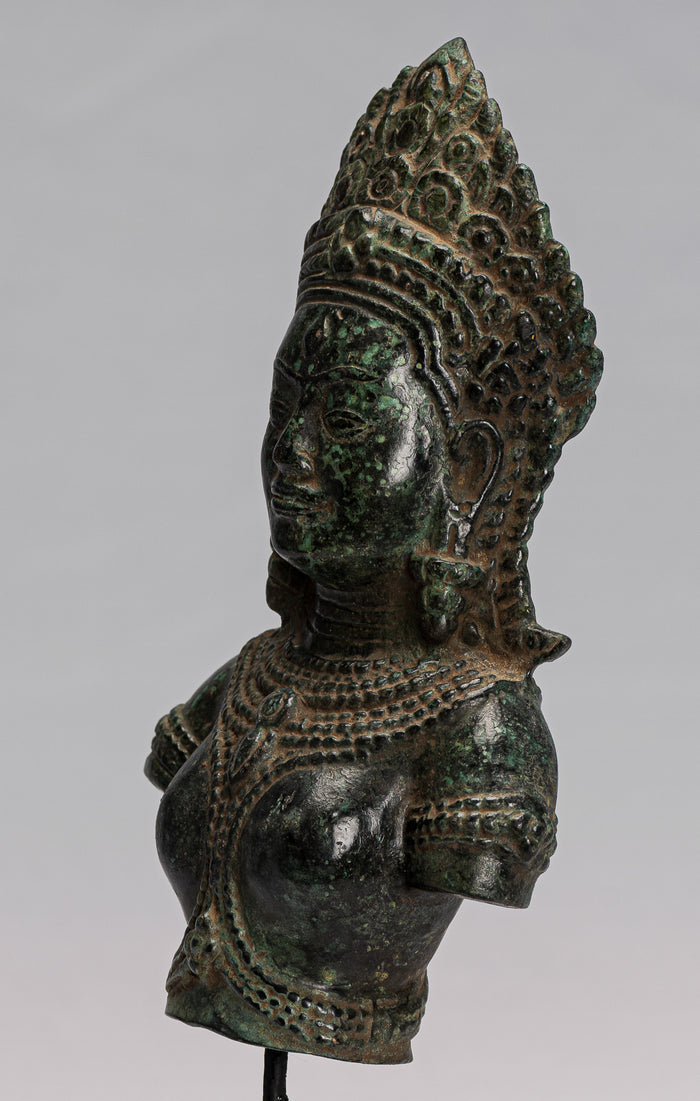 Lakshmi Statue - Antique Khmer Style Lakshmi / Devi Consort of Vishnu Torso - 27cm/11"