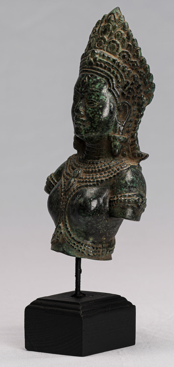 Lakshmi Statue - Antique Khmer Style Lakshmi / Devi Consort of Vishnu Torso - 27cm/11"