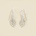 Silver leaf outline dangle earrings with drop hook and openwork leaf design