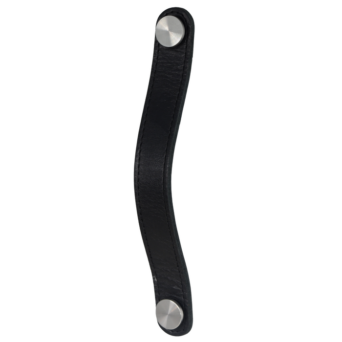 Leather strap pull cupboard handle, brushed nickel buttons Misc
