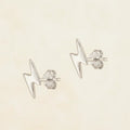 Lightning bolt stud earrings in silver-tone metal with butterfly backs
